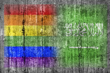 Beton duvar LGBT ve Suudi Arabistan bayrağı 