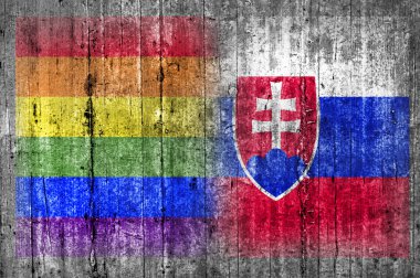 Beton duvar LGBT ve Slovakya bayrağı 