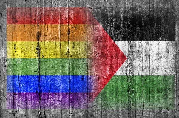 Bandera LGBT y Palestina en muro de hormigón — Foto de Stock