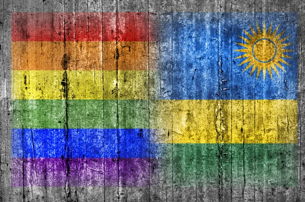 HBT och Rwanda flagga på betongvägg — Stockfoto
