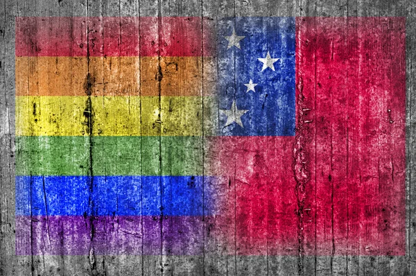 Bandera LGBT y Samoa en muro de hormigón —  Fotos de Stock