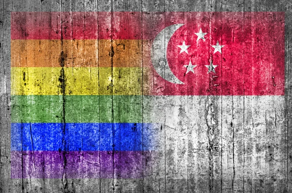 Beton duvar LGBT ve Singapur bayrağı — Stok fotoğraf
