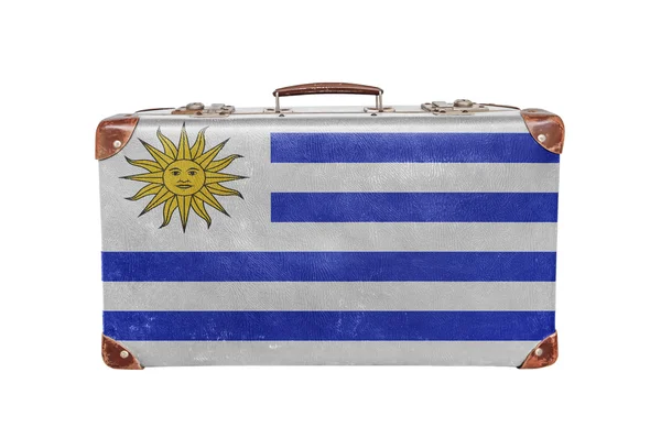 Mala vintage com bandeira do Uruguai — Fotografia de Stock