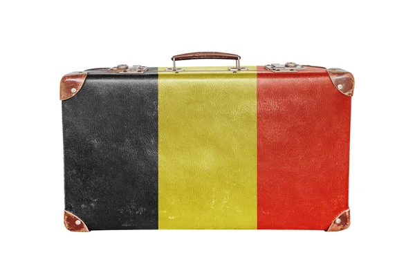 Maleta Vintage con bandera de Bélgica — Foto de Stock