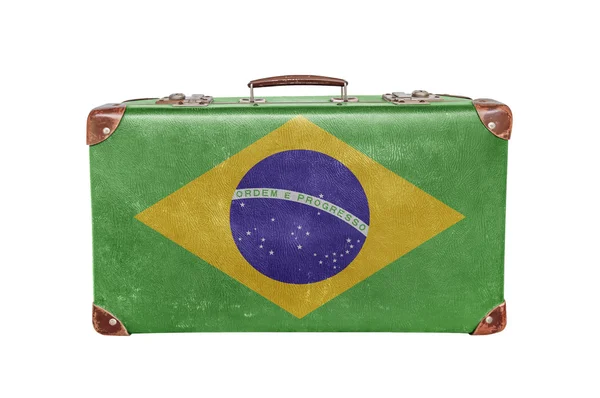 Mala vintage com bandeira do Brasil — Fotografia de Stock