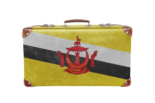 Vintage resväska med Brunei flagga — Stockfoto