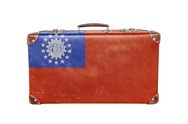 Vintage resväska med Burma flagga — Stockfoto
