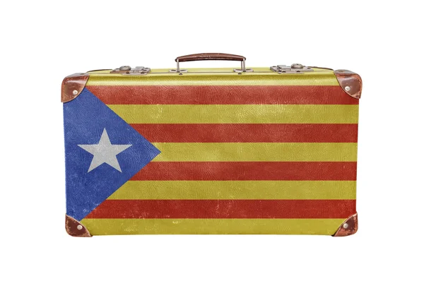Винтажный чемодан с флагом Каталонии — стоковое фото
