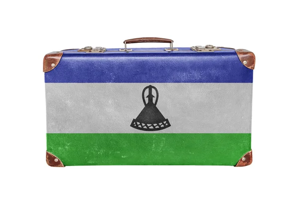 Vintage resväska med Lesothos flagga — Stockfoto