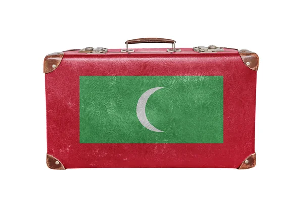 Vintage resväska med Maldiverna flagga — Stockfoto