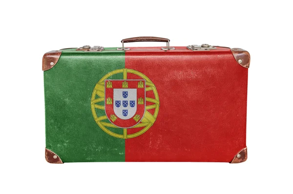 Mala vintage com bandeira de Portugal — Fotografia de Stock