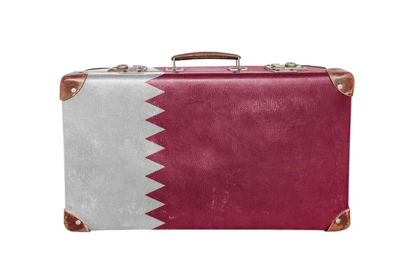 Vintage resväska med Qatar flagga — Stockfoto