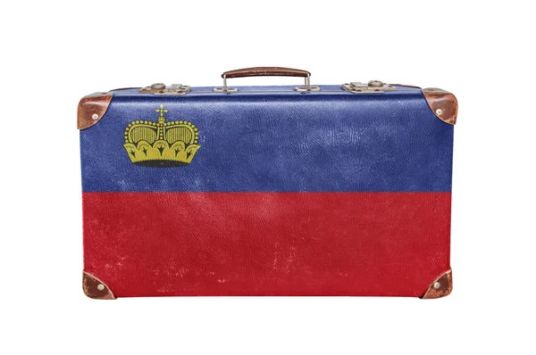 Винтажный чемодан с флагом Лихтенштейна — стоковое фото