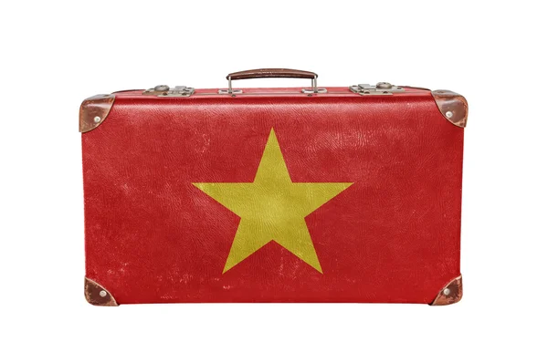 Vintage resväska med Vietnam flagga — Stockfoto