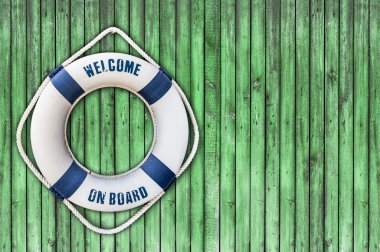 Lifebuoy ahşap zemin üzerinde 