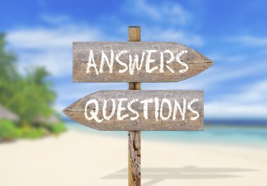 Wooden direction sign with questions and answers clipart