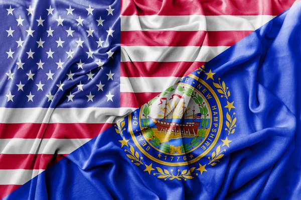 Potargane macha flagą Stanów Zjednoczonych i New Hampshire — Zdjęcie stockowe
