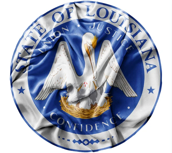 Rozcuchané, mává Louisiana pečeť Spojených států vlajky — Stock fotografie