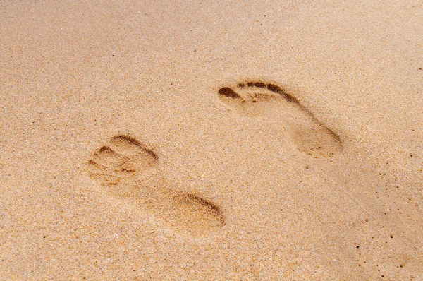 Два следа на песчаном пляже — стоковое фото
