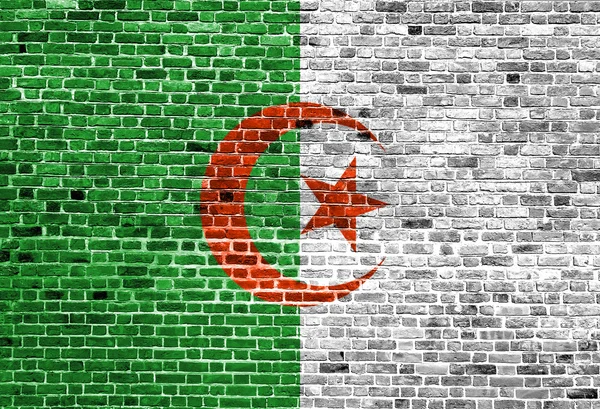 Drapeau de l'Algérie peint sur un mur de briques, texture de fond — Photo