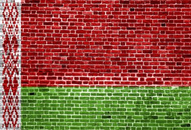 Bayrak Beyaz Rusya'nın arka plan doku tuğla duvara boyalı