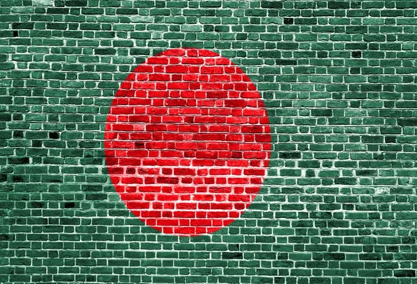 Drapeau du Bangladesh peint sur un mur de briques, texture de fond — Photo