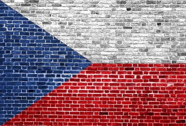 Bandera de República Checa pintada sobre pared de ladrillo, textura de fondo — Foto de Stock