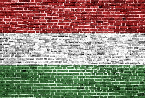 ハンガリーの旗は、レンガの壁、背景テクスチャに描かれました。 — ストック写真