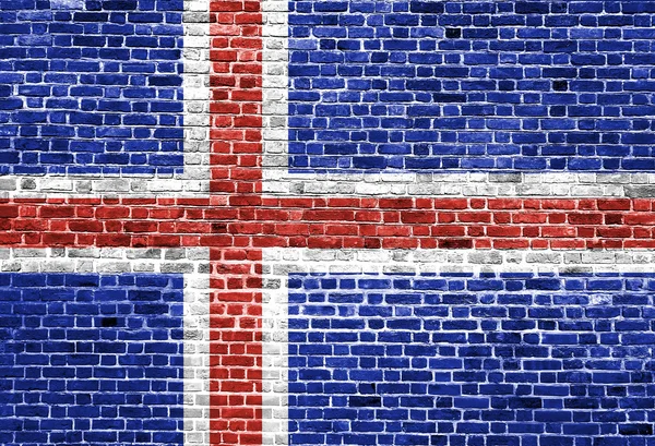 Bandera de Islandia pintada sobre pared de ladrillo, textura de fondo — Foto de Stock