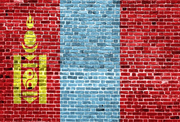 Bandera de Mongolia pintada sobre pared de ladrillo, textura de fondo — Foto de Stock