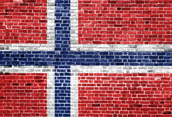 För norsk flagg målade på tegelmur, bakgrundsstruktur — Stockfoto
