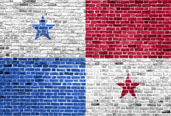 Bandera de Panamá pintada sobre pared de ladrillo, textura de fondo — Foto de Stock