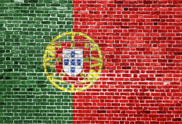 Flag of Portugal painted on brick wall, background texture — Stock Photo, Image