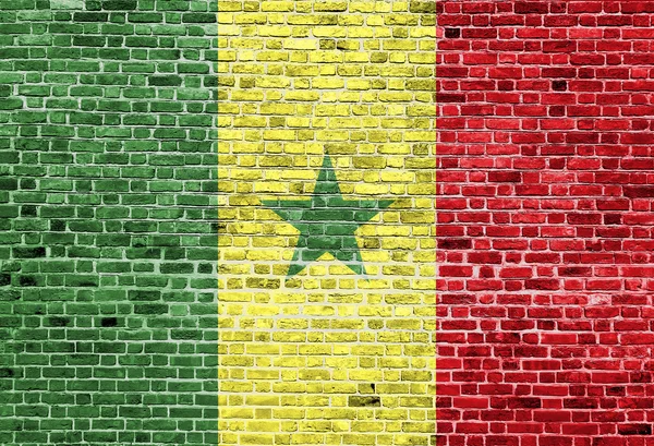 Flagga Senegal målade på tegelmur, bakgrundsstruktur — Stockfoto