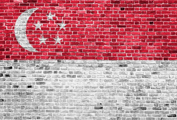 싱가포르의 국기 배경 텍스처 벽돌 벽에 그려진 — 스톡 사진