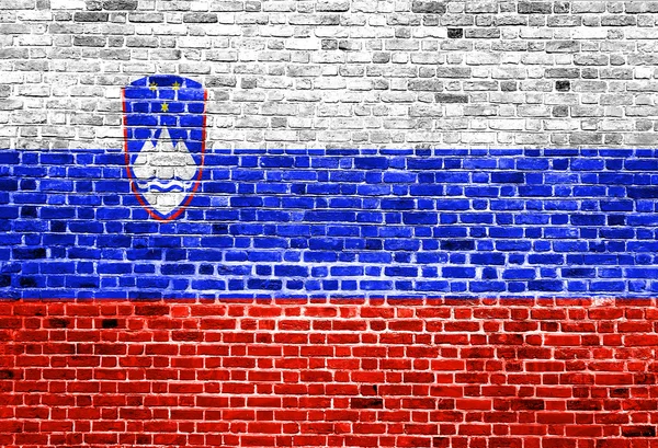 Bandeira da Eslovénia pintada na parede de tijolo, textura de fundo — Fotografia de Stock