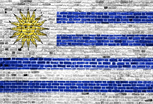 Bandera de Uruguay pintada sobre pared de ladrillo, textura de fondo —  Fotos de Stock