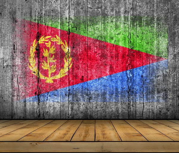 Eritrea flag painted on background texture gray concrete with wooden floor — Stock Photo, Image