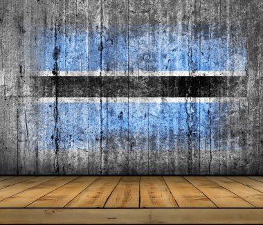 Arka plan doku gri üzerine ahşap zemin ile beton boyalı Botsvana bayrağı