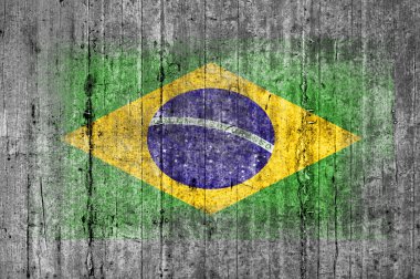 Arka plan doku gri üzerine beton boyalı Brezilya bayrağı