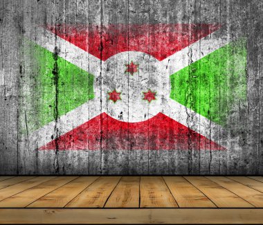 Arka plan doku gri üzerine ahşap zemin ile beton boyalı Burundi bayrağı