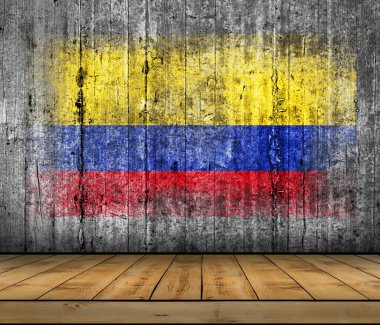 Arka plan doku gri üzerine ahşap zemin ile beton boyalı Columbia bayrak