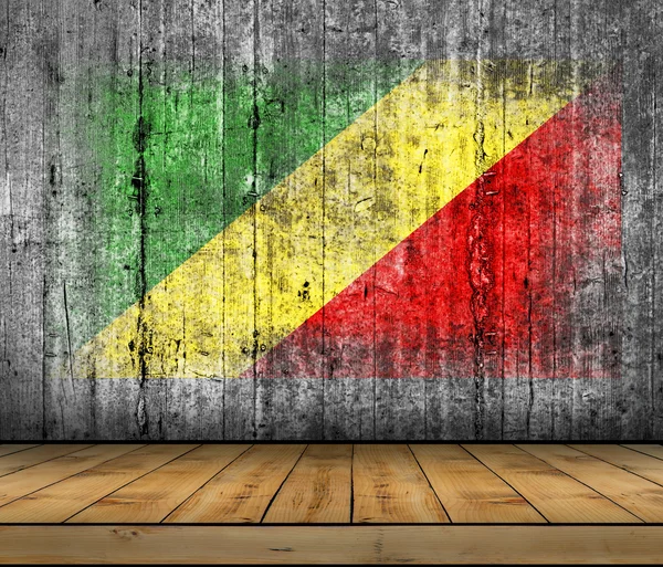 Congo Republic flag painted on background texture gray concrete with wooden floor — Stock Photo, Image