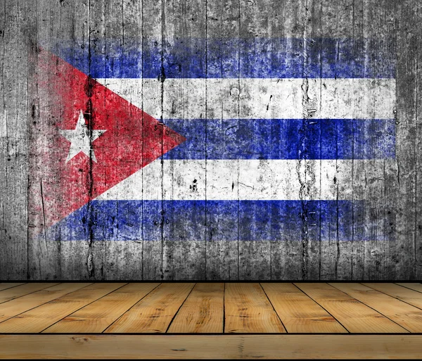 Cuba bandiera dipinta su sfondo texture grigio cemento con pavimento in legno — Foto Stock