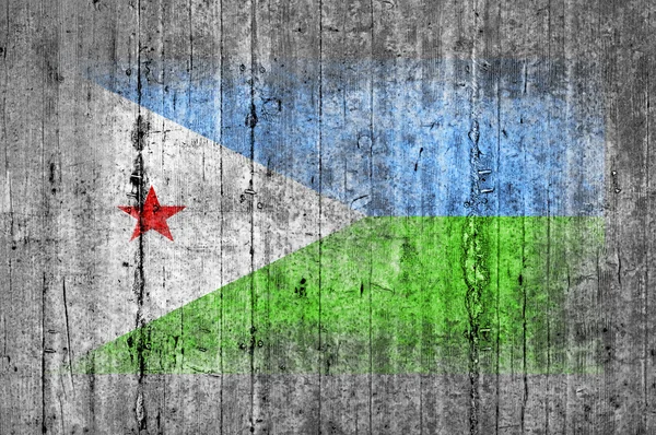 Dschibuti Flagge auf Hintergrund Textur grauen Beton gemalt — Stockfoto