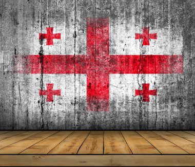 Arka plan doku gri üzerine ahşap zemin ile beton boyalı Georgia bayrak