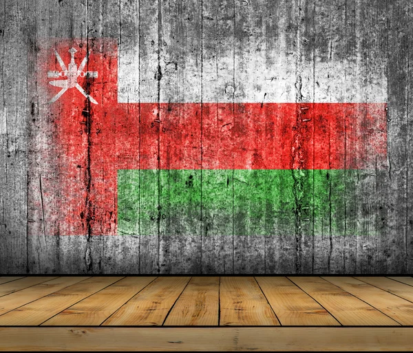 Oman flaggan målad på bakgrunden konsistens grå betong med trägolv — Stockfoto