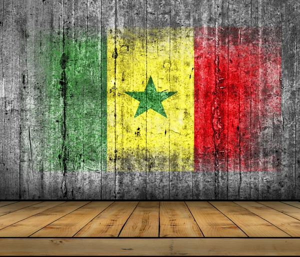 Senegals flagga målade på bakgrunden konsistens grå betong med trägolv — Stockfoto