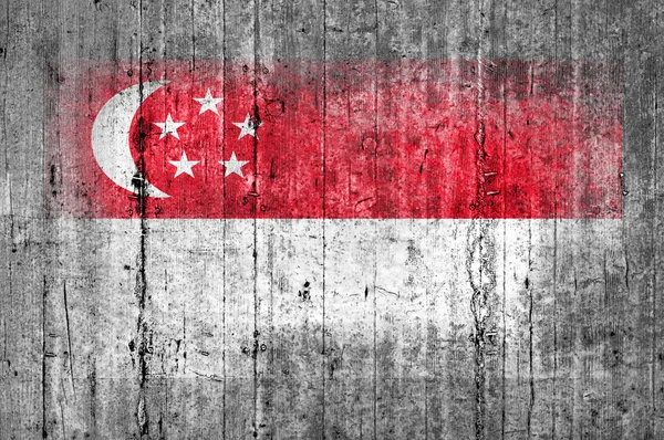 Bandeira de Singapura pintada sobre fundo textura cinza concreto — Fotografia de Stock