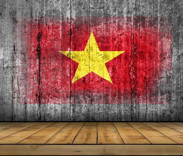 Vietnam flag painted on background texture gray concrete with wooden floor — Stock Photo, Image